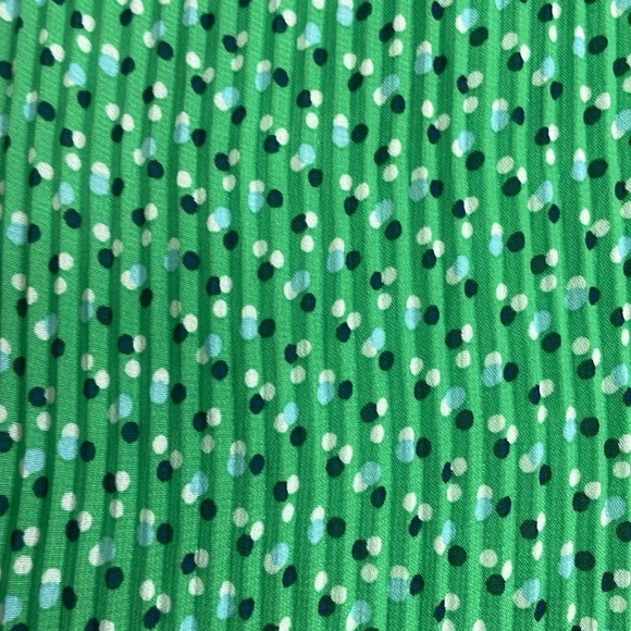 Max Studio Green Blue Polka Dot Pleated Long Sleeve Blouse Size Large - Picture 2 of 6